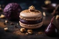 Savory macaroon made of foie gras and hazelnut, served with a fig reduction.