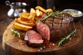 Savory Medium Roast Beef Steak and Scrumptious Potatoes - A Mouthwatering Duo of Delightful Flavors