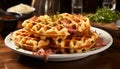 Savory and mouthwatering ham and cheese stuffed waffles, beautifully plated and ready to be enjoyed