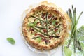 Savory pie with asparagus, ricotta and speck.