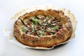 Savory pie with asparagus, ricotta and speck.