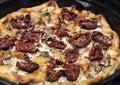 Savory pie with ricotta, bacon and dried tomatoes