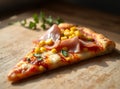 Savory Pizza Slice with Ham, Corn, and Parsley Ai Generated Royalty Free Stock Photo