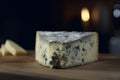 Savory Roquefort cheese against dark background, blue cheese