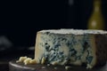 Savory Roquefort cheese against dark background, blue cheese