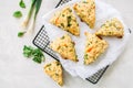 Savory scones with feta mozarella and green herbs on a wire rack Royalty Free Stock Photo