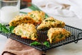 Savory scones with feta mozarella and green herbs Royalty Free Stock Photo