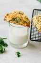 Savory scones with feta mozzarella and green herbs and glass of Royalty Free Stock Photo