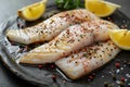 Savory seafood dish Pangasius fillet with lemon and spices