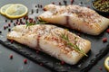 Savory seafood dish Pangasius fillet with lemon and spices