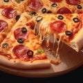 Savory slice Close up view of delicious pepperoni pizza on wood Royalty Free Stock Photo