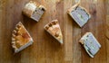 Savory Slices of Pork Pies with apples Delights on Rustic Wooden Table top view