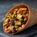 Savory snack mix in a paper cone on dark background Royalty Free Stock Photo