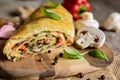 Savory strudel with mushrooms, red pepper, onion, garlic and parsley