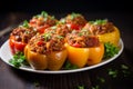 Savory Stuffed peppers with meat. Generate ai