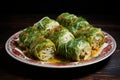 Savory Stuffed savoy cabbage leaves. Generate Ai