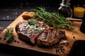Savory and succulent ribeye steak slices expertly prepared and high resolution image