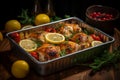 Savory and succulent roast chicken sizzling in a pan, with its skin perfectly golden and crispy