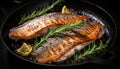 Savory and succulent roasted fish cooking in a pan a mouthwatering culinary delight