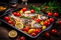Savory and succulent roasted fish in a pan a perfectly seared dish for seafood lovers