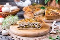 Savory tart with chicken, mushrooms and cheese