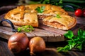 Savory tart with tuna and veggies, traditional Spanish empanada Royalty Free Stock Photo
