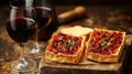 Savory tarts, red wine, cheese Royalty Free Stock Photo