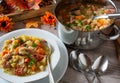 Savory vegetable meat soup with cabbage