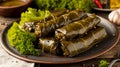 Savour the Delight: Mouth-Watering Stuffed Grape Leaves, Exquisitely Presented with a Parsley Garnis