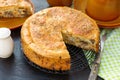 Savoury cake stuffed with cabbage, meat and carrots Royalty Free Stock Photo