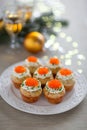 Savoury muffins with salmon and caviar