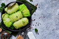 Savoy cabbage rolls with meat and rice. Vegan cabbage rolls. Royalty Free Stock Photo