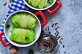 Savoy cabbage rolls with meat and rice. Vegan cabbage rolls