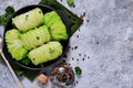 Savoy cabbage rolls with meat and rice. Vegan cabbage rolls