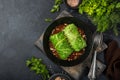 Savoy cabbage rolls stufed with meat and vegetables served with Royalty Free Stock Photo