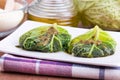 Savoy cabbage rolls on white dish. Royalty Free Stock Photo