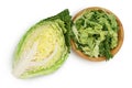 Savoy cabbage slice and chopped isolated on white background with clipping path and full depth of field. Top view. Flat