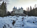 The savoy castle of Gressoney in a winter evening Royalty Free Stock Photo