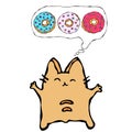 Savoyar the Cat Thinking Dreaming About Donuts. Love Donut. Cute Cheerful Fun Red or Ginger Kitty with Hands Held High. Adorable K Royalty Free Stock Photo