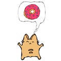 Savoyar the Cat Thinking Dreaming About Donuts. Love Donut. Cute Cheerful Fun Red or Ginger Kitty with Hands Held High