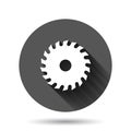 Saw blade icon in flat style. Circular machine vector illustration on black round background with long shadow effect. Rotary disc Royalty Free Stock Photo