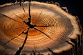 saw cut texture with annual rings and cracks. old tree stump as background close up Royalty Free Stock Photo