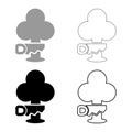 Saw cutting tree set icon grey black color vector illustration image solid fill outline contour line thin flat style