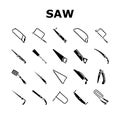 saw hand wood construction icons set vector