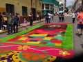 Sawdust colored carpets preparation religious summer celebration Tegucigalpa Honduras 2019 13