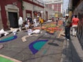 Sawdust colored carpets preparation religious summer celebration Tegucigalpa Honduras 2019 10