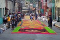 Sawdust colored carpets preparation religious summer celebration Tegucigalpa Honduras 2019 22