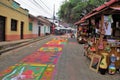 Sawdust colored carpets preparation religious summer celebration Tegucigalpa Honduras 2019 15