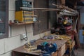 Sawdust covered workbench