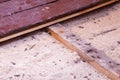 Sawdust insulation under old floor boards Royalty Free Stock Photo